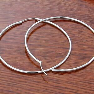 925 Silver 50MM Round Big Circle Hoop Earrings Women Silver Plated Jewelry